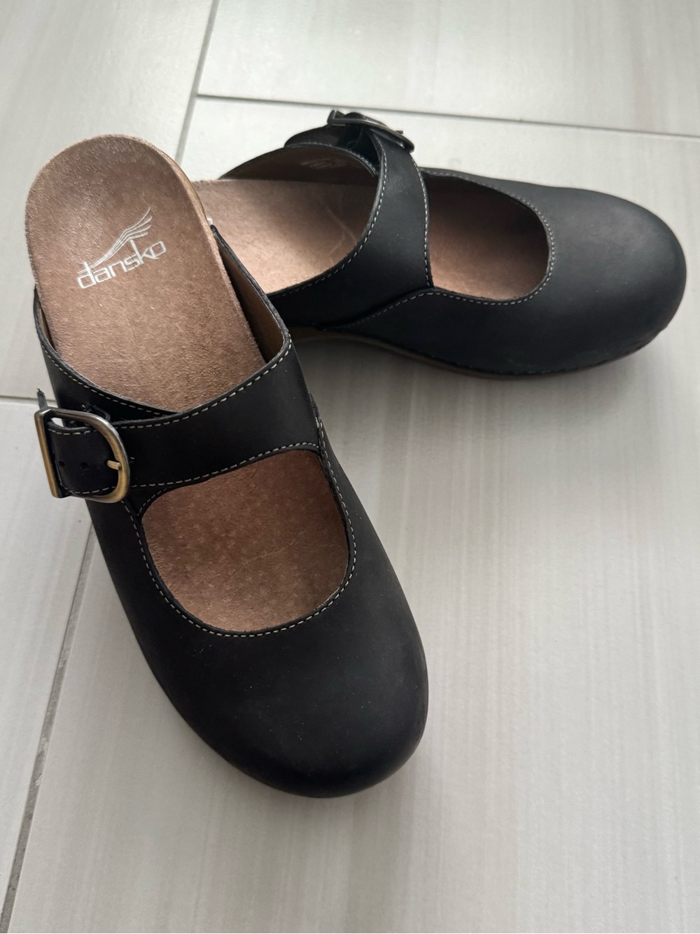 Dansko Martina Mary Jane Leather Clogs Mules Black Comfort slip on wedge size 39